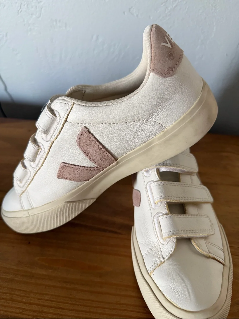 Veja Cream White Sneakers with Pink Suede Accents